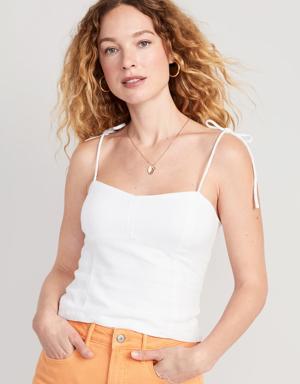 Fitted Linen-Blend Tie-Shoulder Cropped Cami Top for Women white