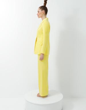 Double Breasted Button Detailed Yellow Suit