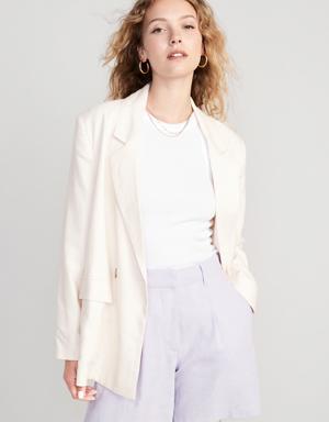 Double-Breasted Linen-Blend Blazer for Women white