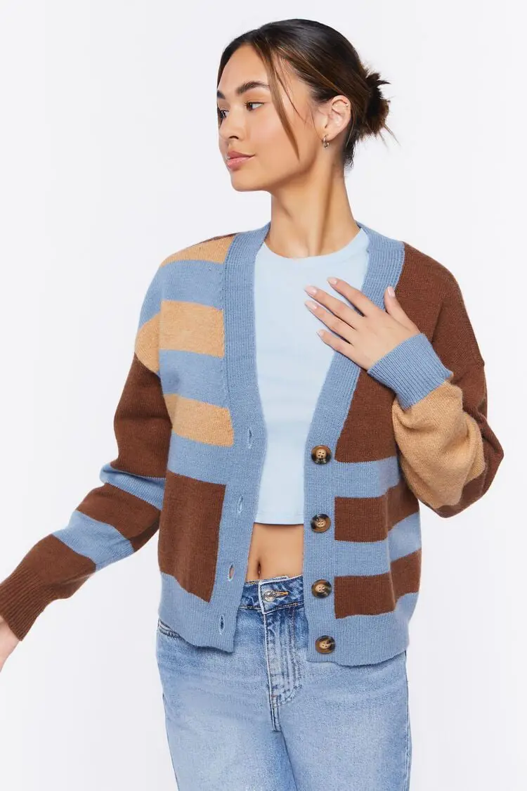 Forever 21 Forever 21 Striped Cardigan Sweater Blue/Brown. 1