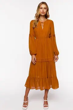 Forever 21 Forever 21 Chiffon Peasant Sleeve Midi Dress Ginger. 2