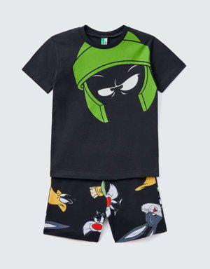 Erkek Çocuk Siyah Looney Tunes Pijama Takımı