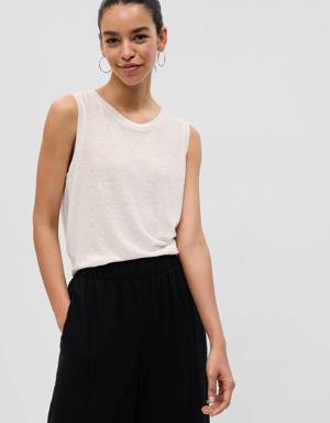 Linen-Blend Shell Tank Top white