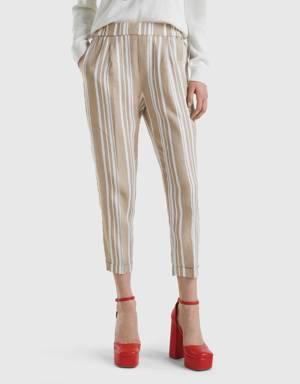 patterned trousers in pure linen