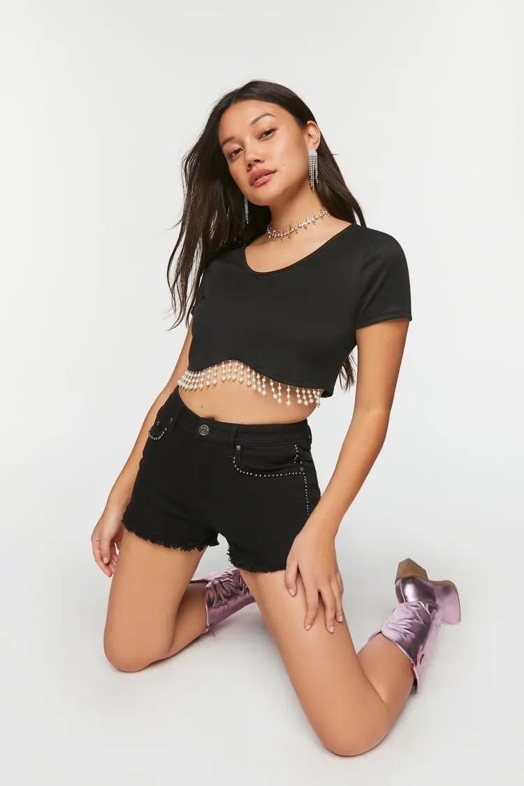 Forever 21 Forever 21 Faux Pearl Trim Crop Top Black. 1