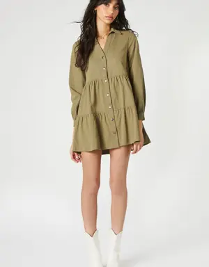 Forever 21 Tiered Mini Shirt Dress Olive