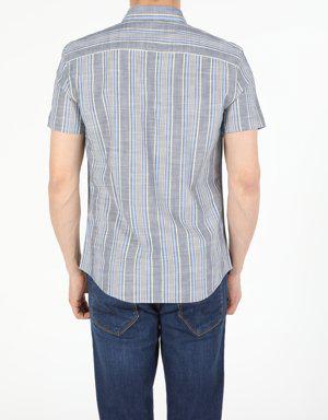 Antrasit Slim Fit Shirt Neck Erkek Kısa Kol Gömlek
