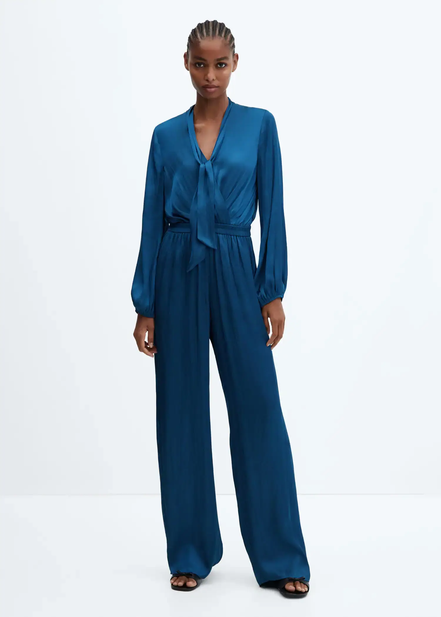 Mango Long satin jumpsuit with bow. 2