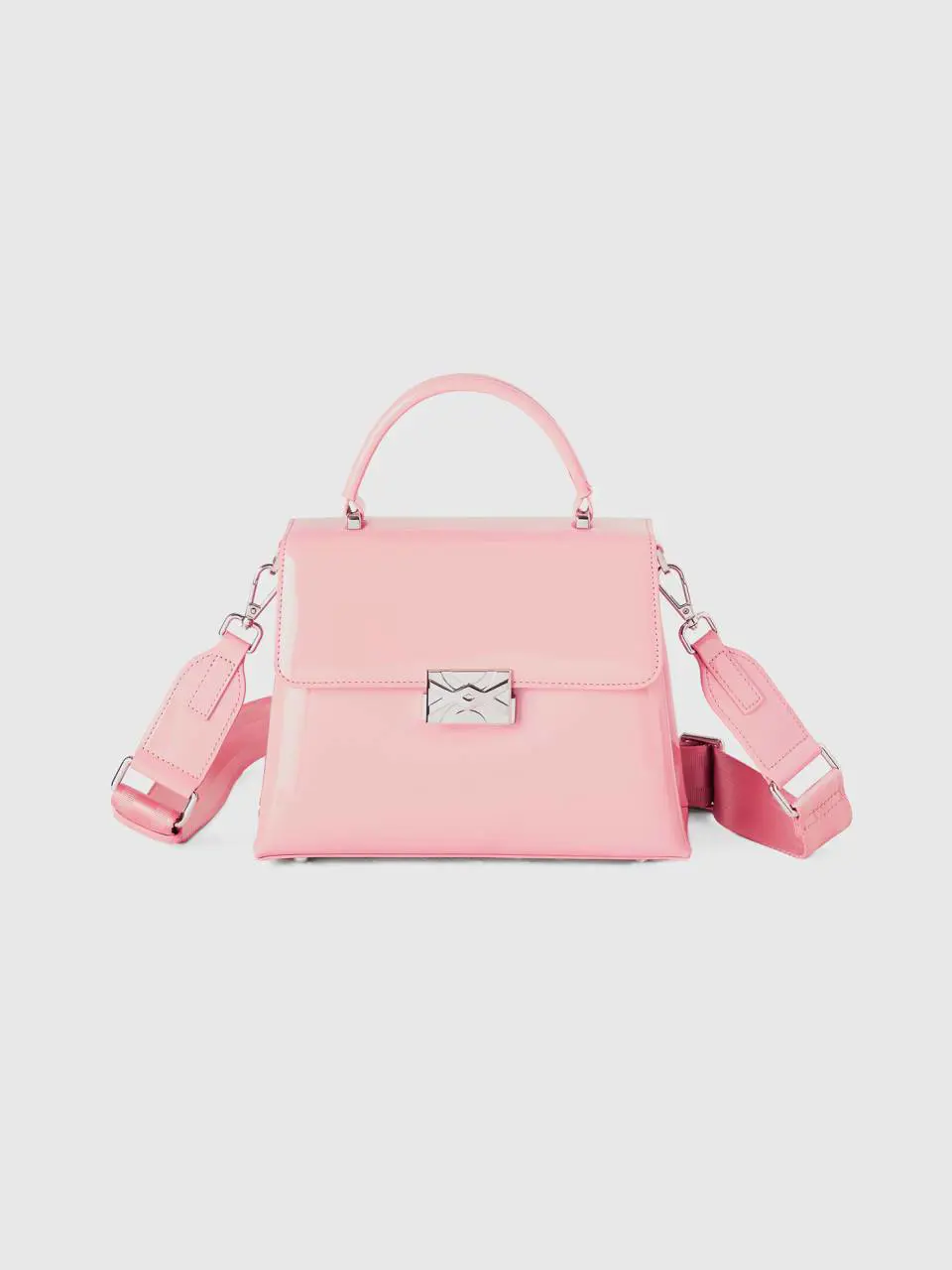 Benetton medium pink pastel bag in shiny mock patent leather. 1