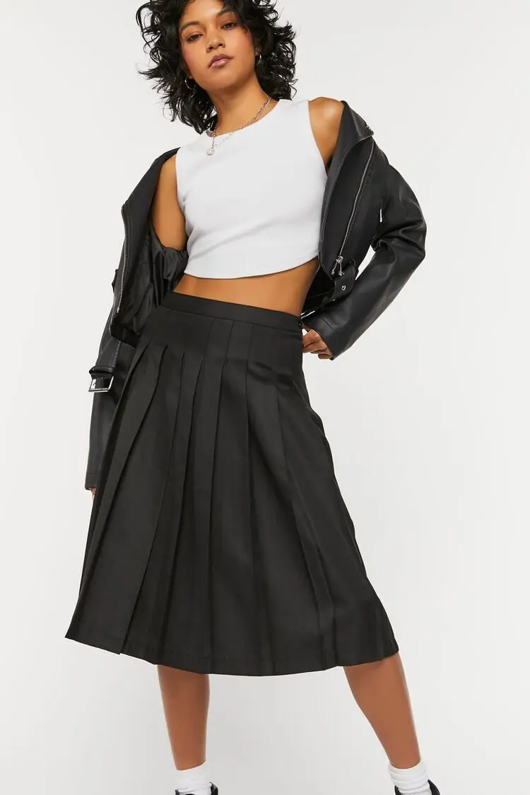 Forever 21 Forever 21 Pleated A Line Midi Skirt Black. 1