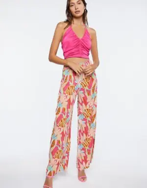 Forever 21 Tropical Print Palazzo Pants Pink/Multi