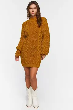 Forever 21 Forever 21 Mock Neck Cable Knit Mini Dress Gold. 2