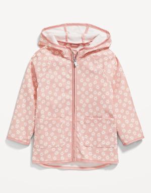 Hooded Water-Resistant Floral Tunic Jacket for Girls pink