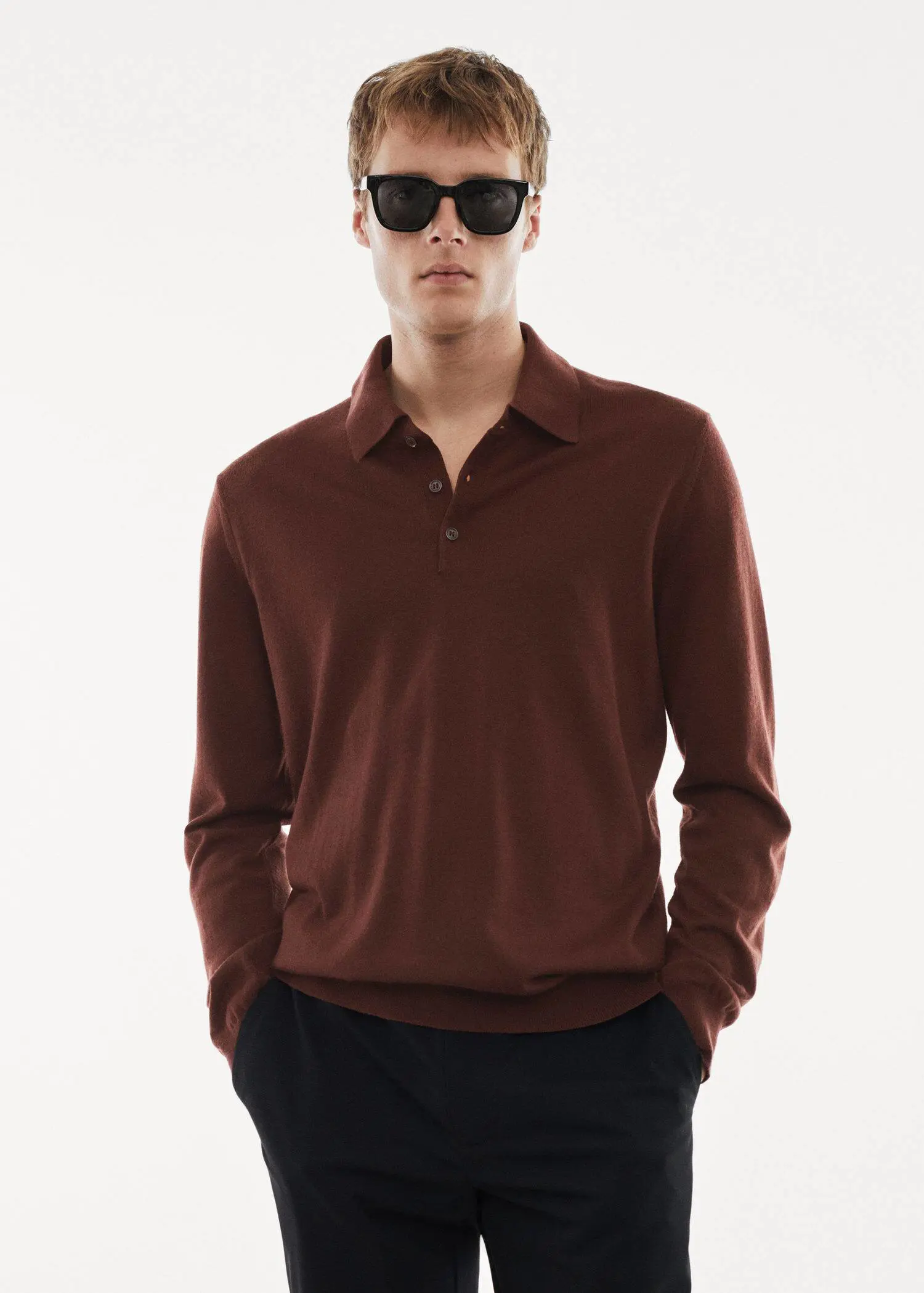 Mango 100% merino wool long- sleeved polo shirt. 1