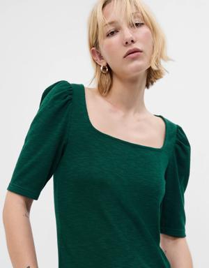 Gap Essential Rib Puff Sleeve T-Shirt green