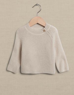 Cashmere Ribbed Sweater for Baby beige