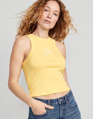 Old Navy Logo Graphic Rib-Knit Cropped Tank Top for Women yellow