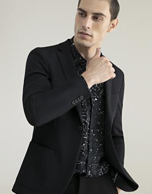 Tween Slim Fit Siyah Örme Kumaş Ceket