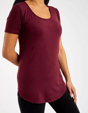 Burgundy - Short Sleeve Tunic Top - XS