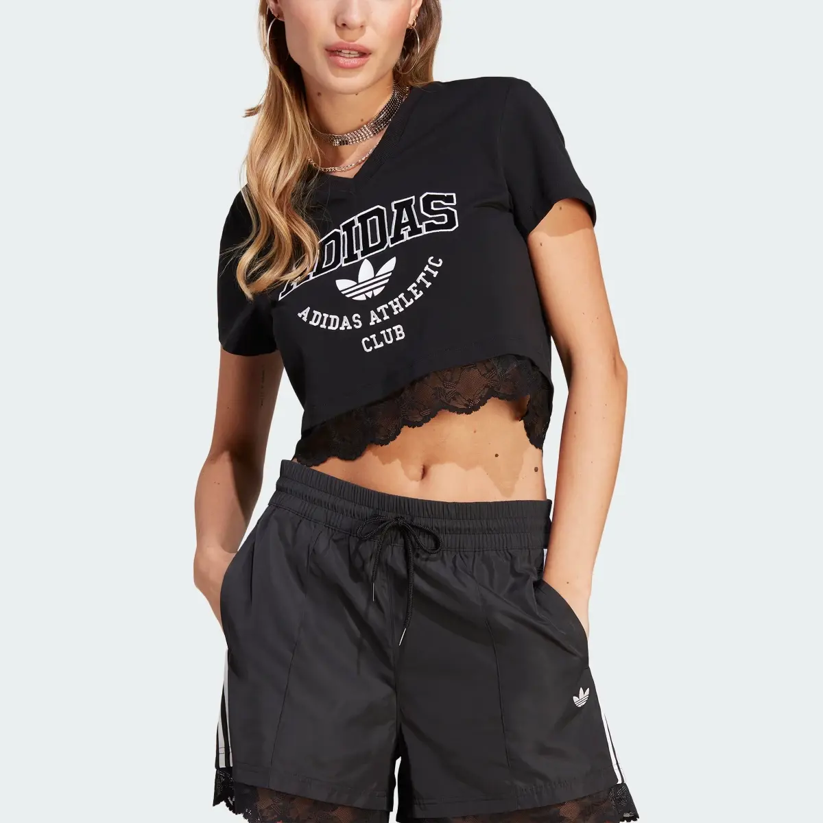 Adidas T-shirt Cropped Lace Trim. 1