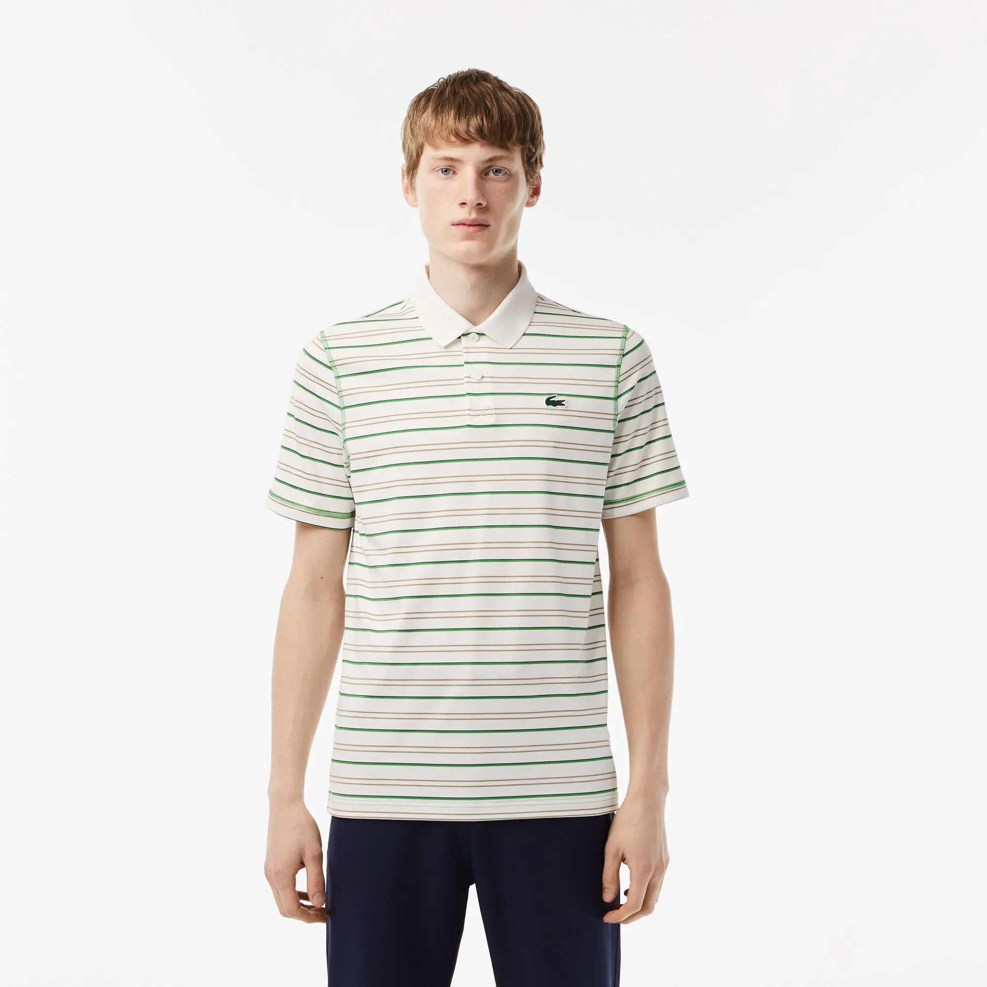 Lacoste Men’s Lacoste Golf Recycled Polyester Stripe Polo Shirt. 1