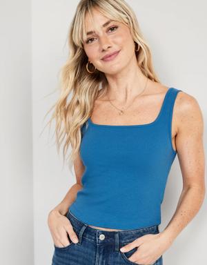 Old Navy Fitted Square-Neck Ultra-Cropped Rib-Knit Tank Top for Women blue