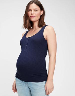 Maternity Rib Henley Tank Top blue