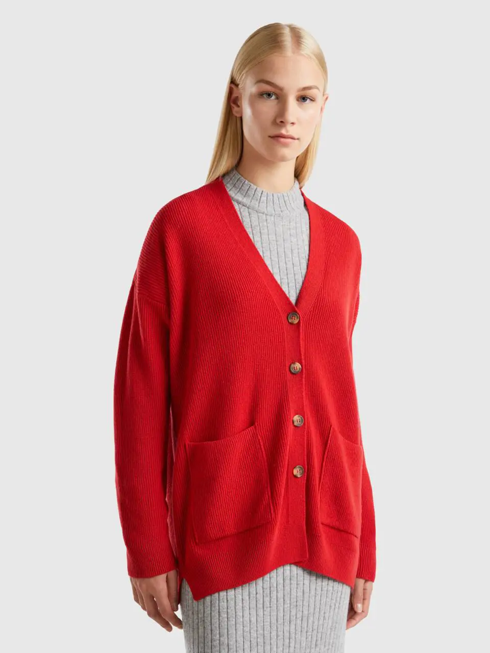 Benetton oversized fit cardigan in wool blend. 1