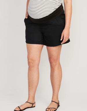 Maternity Foldover-Waist Poplin Shorts -- 5-inch inseam black