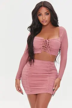 Forever 21 Forever 21 Mesh Crop Top &amp; Skirt Set Mauve. 2