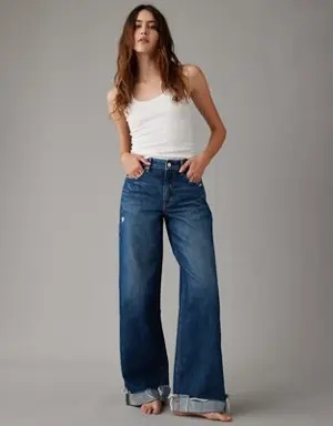 Super High-Waisted Baggy Wide-Leg Cuffed Jean