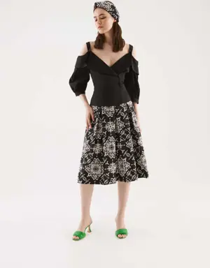 Black White Floral Midi Skirt - 2 / Original