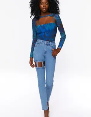 Forever 21 High Rise Cutout Jeans Light Denim