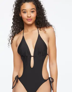 Forever 21 Plunging Halter One Piece Swimsuit Black