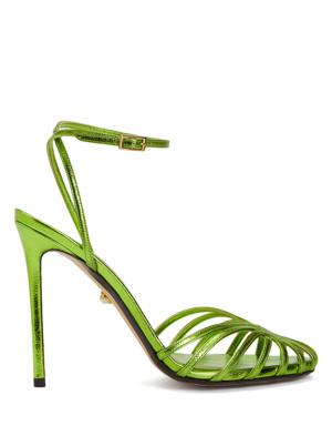 Yeşil Geometrik Bantlı Kadın Deri Gece Ayakkabısı