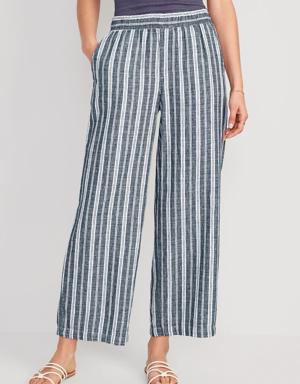 High-Waisted Striped Linen-Blend Wide-Leg Pants for Women multi