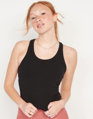 UltraLite Cropped Rib-Knit Racerback Tank Top for Women black