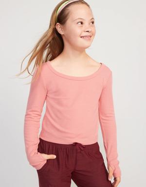 UltraLite Rib-Knit Long-Sleeve Scoop-Neck Top for Girls silver