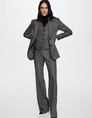 Check wool-blend suit waistcoat