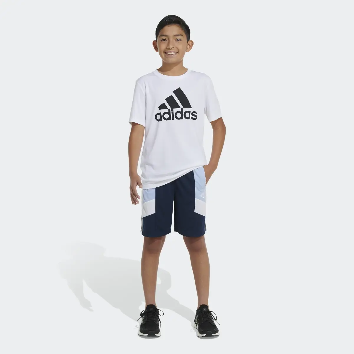 Adidas Elastic Waistband Sportswear Color Block Shorts. 1