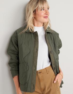 Old Navy Oversized Quilted Utility Jacket for Women green