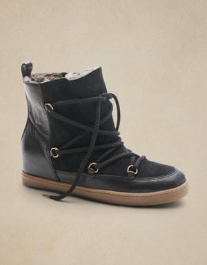 Leather & Suede Lace-Up Boot black