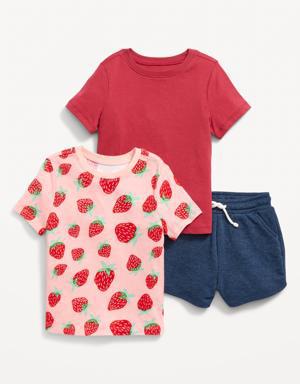 Solid T-Shirt, Printed T-Shirt & French Terry Pull-On Shorts 3-Pack for Toddler Girls pink