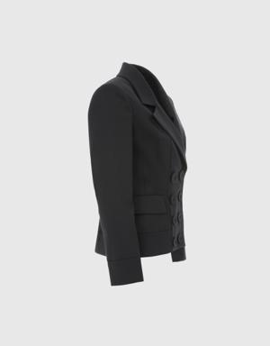 Button Detailed Wool Black Fabric Jacket