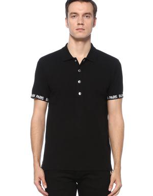 Siyah Polo Yaka Kontrast Logolu T-shirt