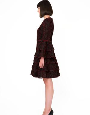 Ruffle Detailed Lace Black Mini Dress