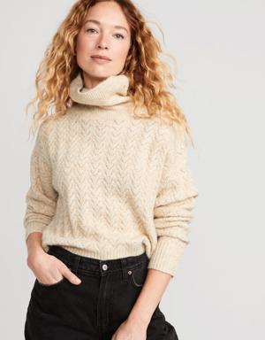 Heathered Pointelle-Knit Turtleneck Sweater for Women beige