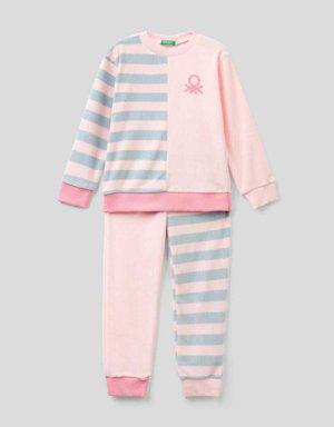 Erkek Çocuk Toz Pembe Renk Bloklu Pijama Takımı