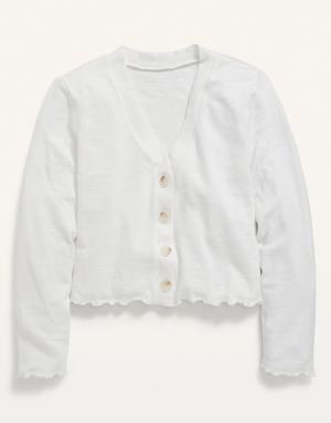 Cropped Slub-Knit Button-Front Cardigan Sweater for Girls white