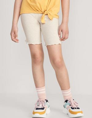 Old Navy Rib-Knit Lettuce-Edged Long Biker Shorts for Girls beige
